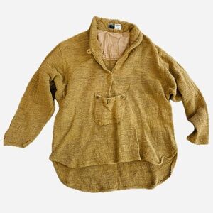 Willi Smith Tan Textured Cotton Knit Pullover Top Size Large Boho Artsy